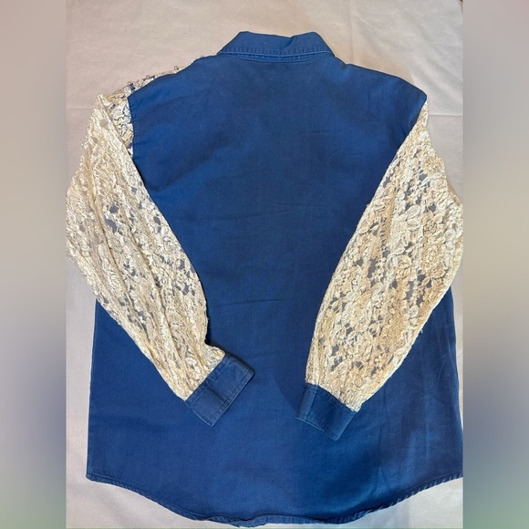 Vintage Lacy AfterNoon L Shell Kepler Rhinestone Button Up Shirt Lace Whimsy - Picture 2 of 10